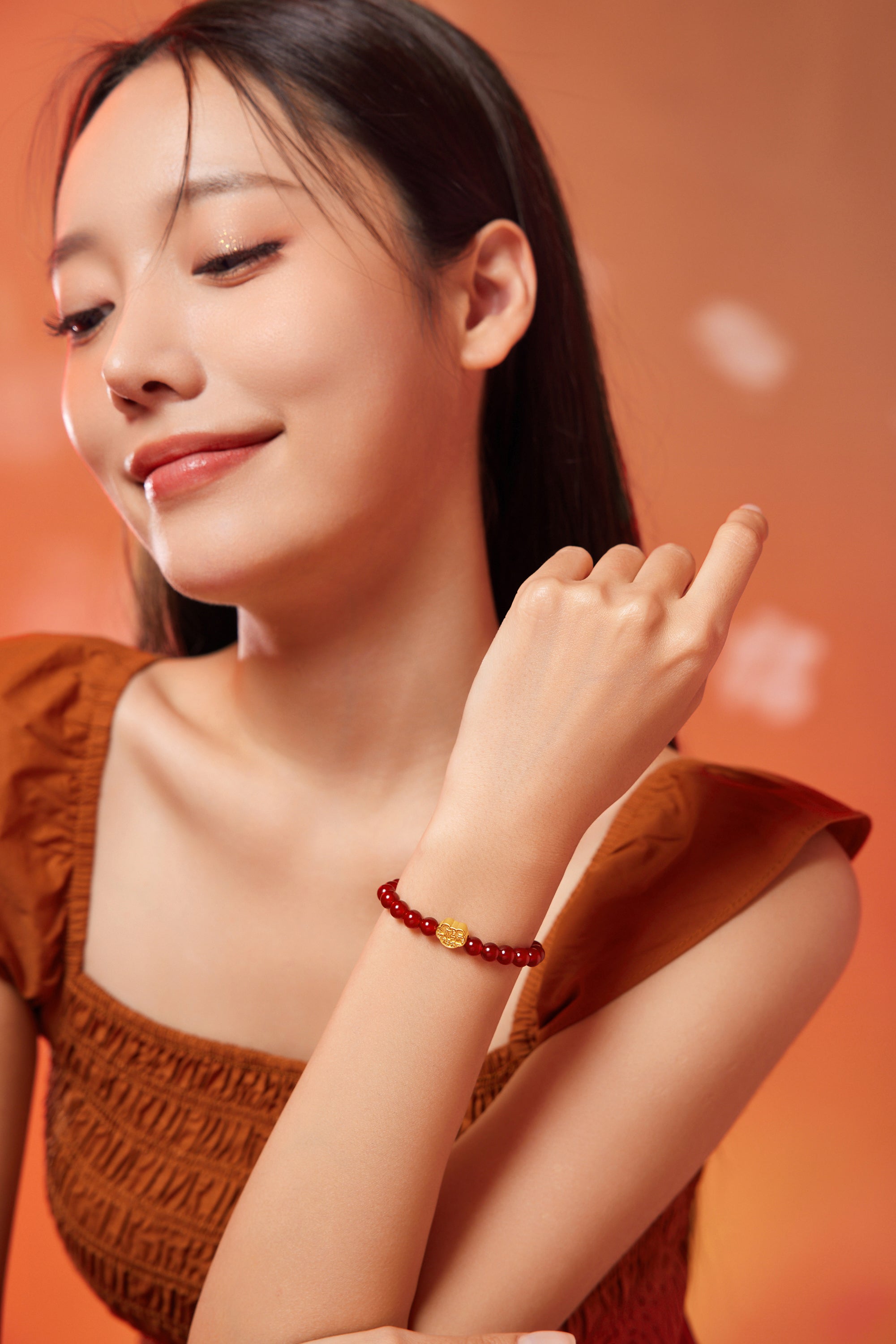 24K Gold Beaded Bracelet Agate 6-6.5mm Ruyi 0.35-0.5g A1911294