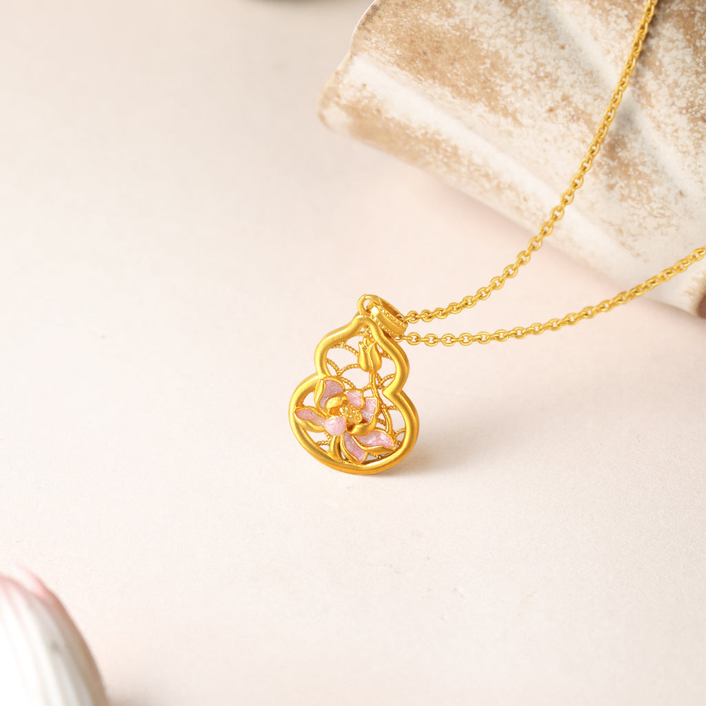'Jiuhua Mountain' 24K Gold Pendant Lotus Flower Gourd A0414665