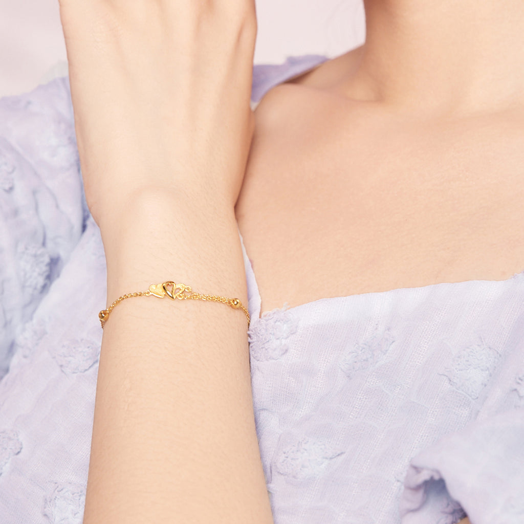 999 24K Gold Chain Bracelet Heart 2.83-3.23g A0710571