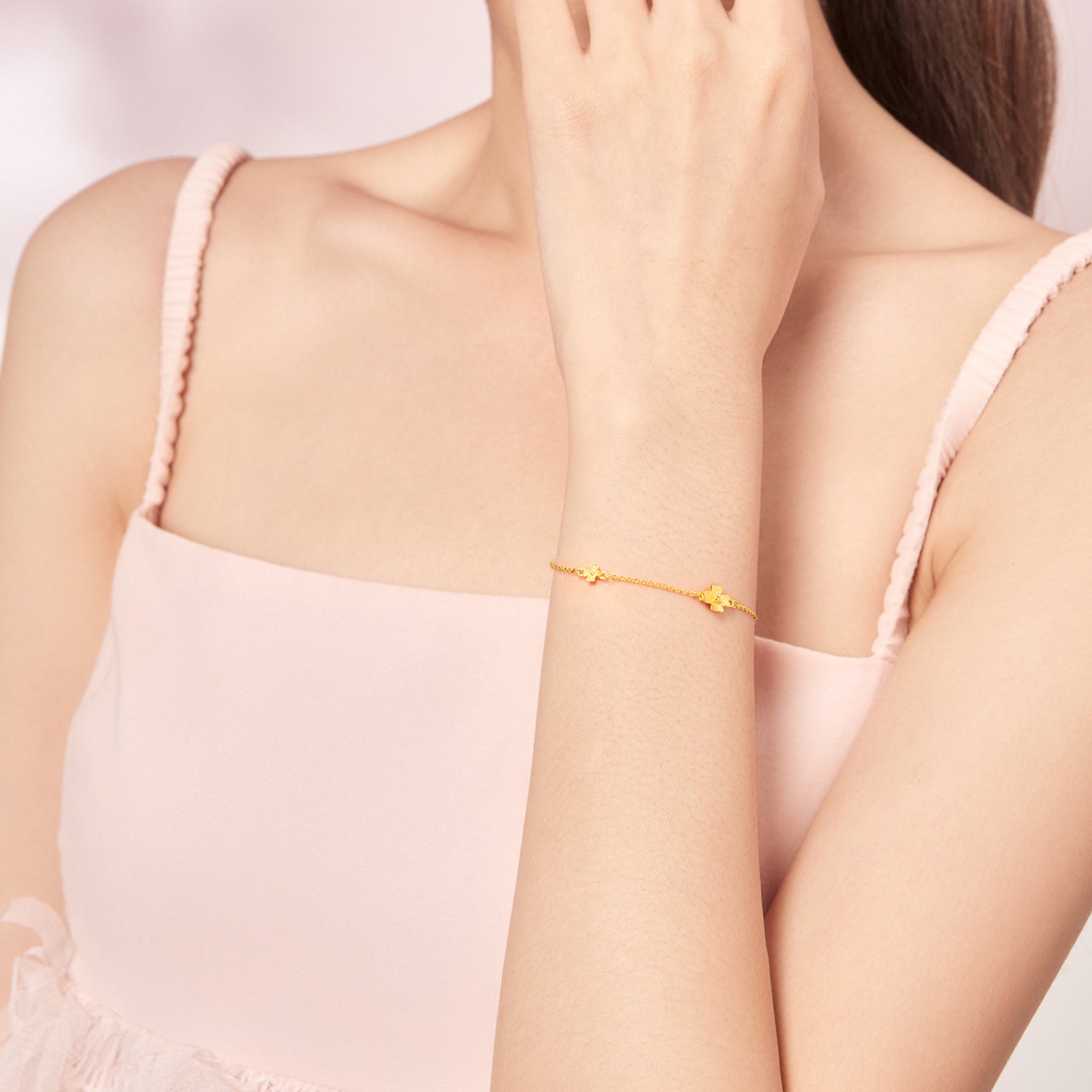 24K Gold Chain Bracelet Clover 2.31-2.71g 16-19cm A0710814