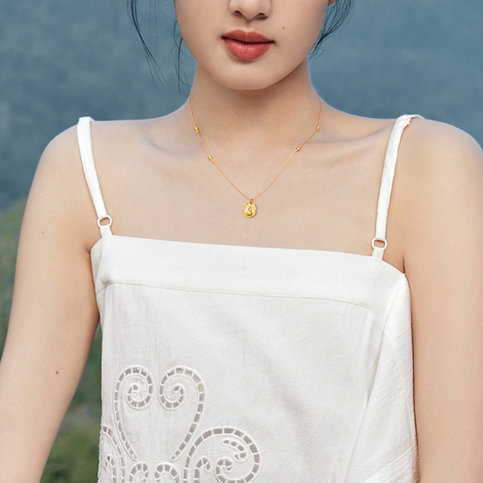 "Jiuhua Mountain" 999.9 24K Gold Pendant Necklace Ksitigarbha Bodhisattva A0614670