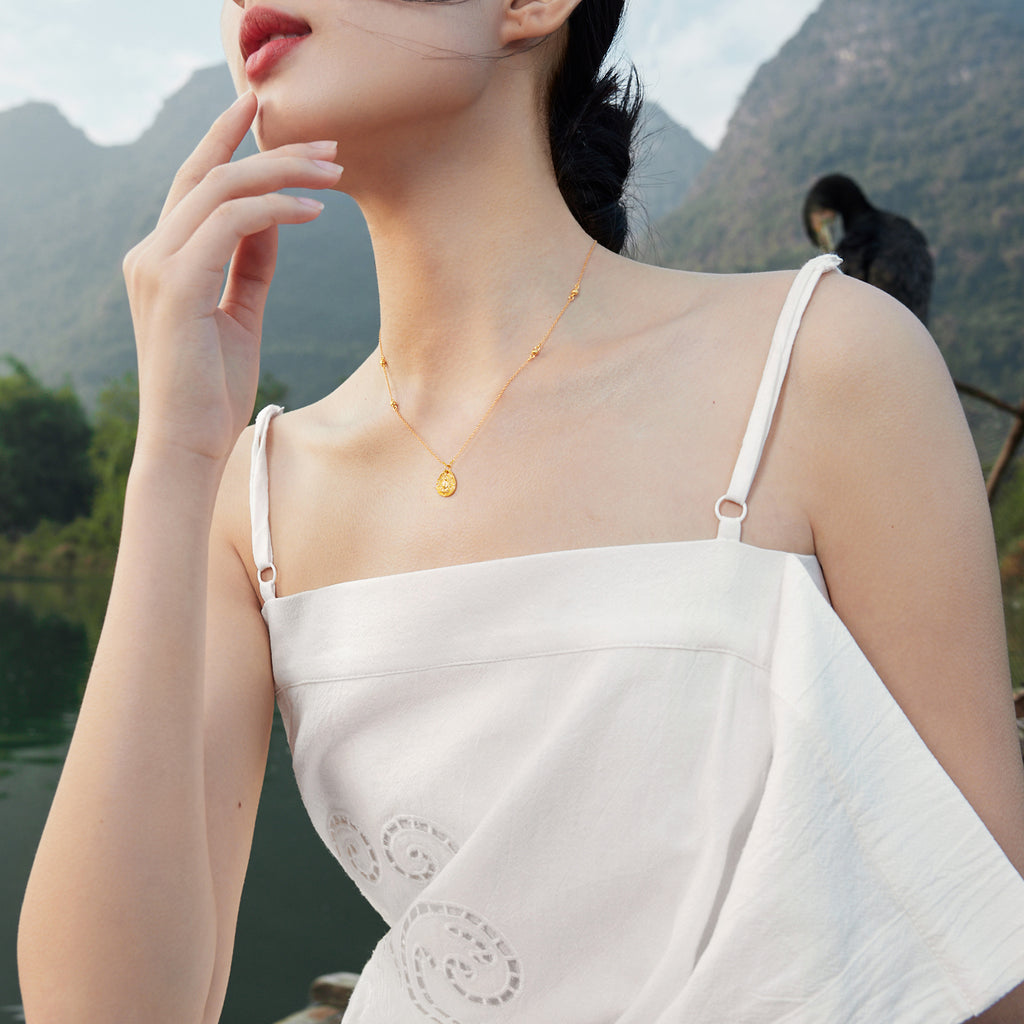 "Jiuhua Mountain" 999.9 24K Gold Pendant Necklace Ksitigarbha Bodhisattva A0614670