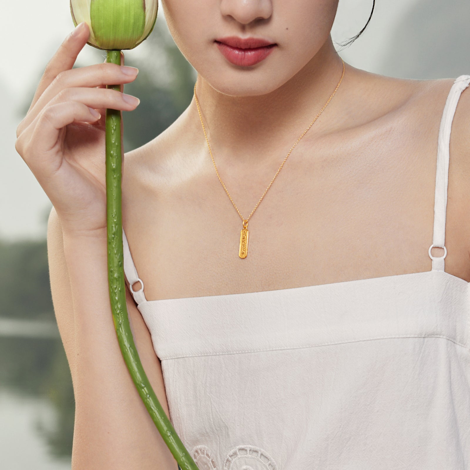 'Jiuhua Mountain' 24K Gold Pendant Buddhist Scripture A0414662