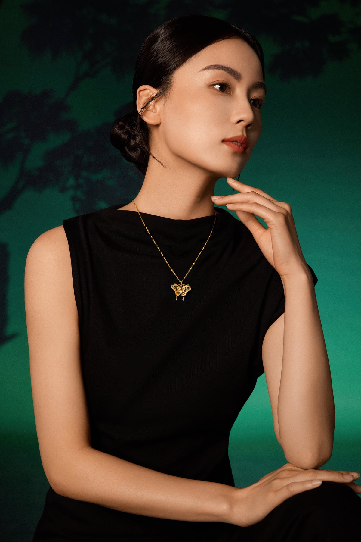 "Chinese Culture Collection - Dan Qing"999 24K Gold Pendant Necklace 0.0029ct 2*3mm 3*4mm Butterfly 13-16g W0649934