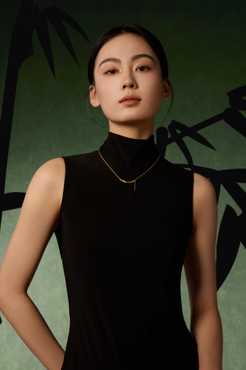"Chinese Culture Collection - Dan Qing" 24K Gold Pendant Necklace Diamond 0.011ct Bamboo 7.3-9.3g W0636315