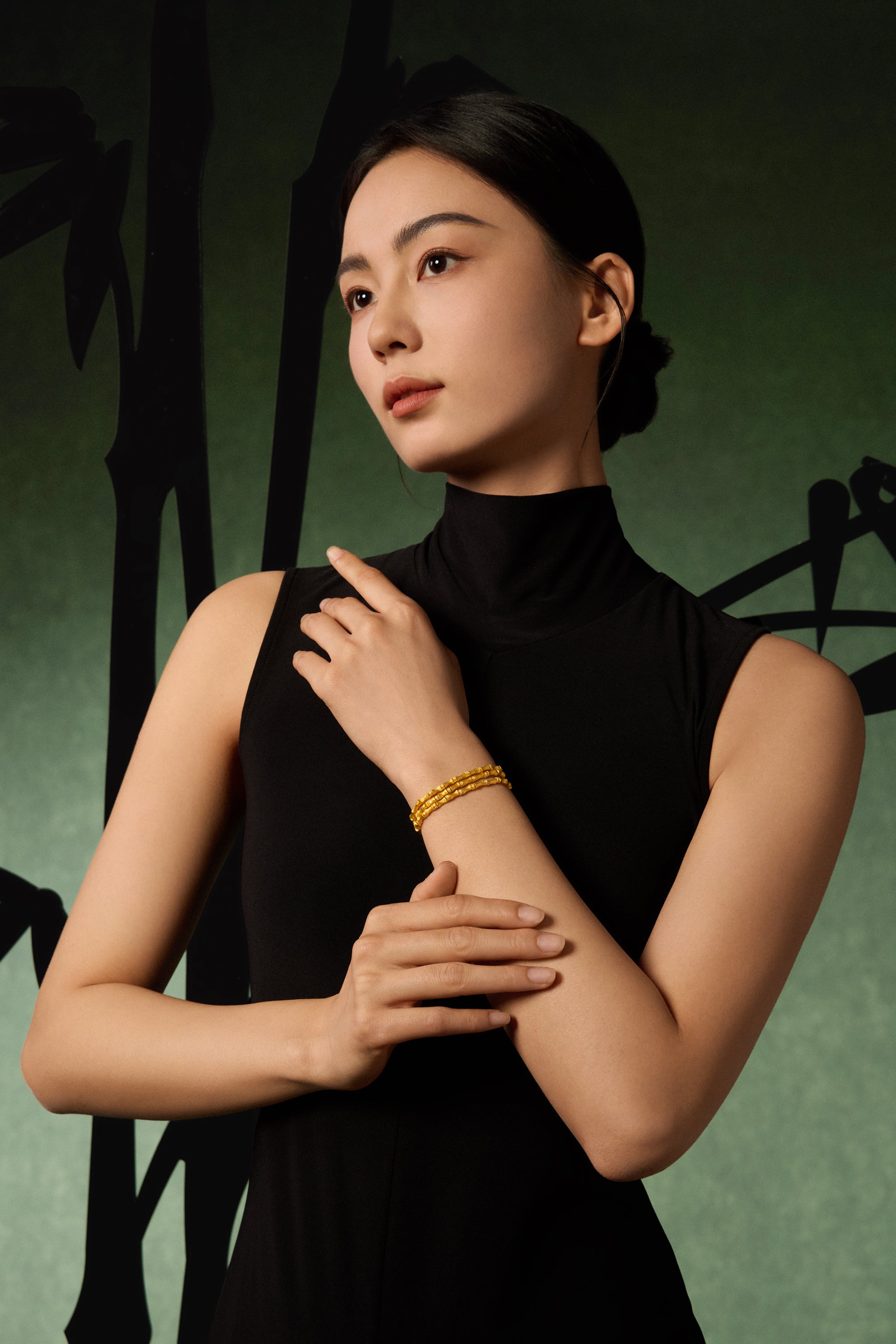"Chinese Culture Collection - Dan Qing" 24K Gold Beaded Bracelet Diamond 0.0024ct Bamboo 25-30g W1936313