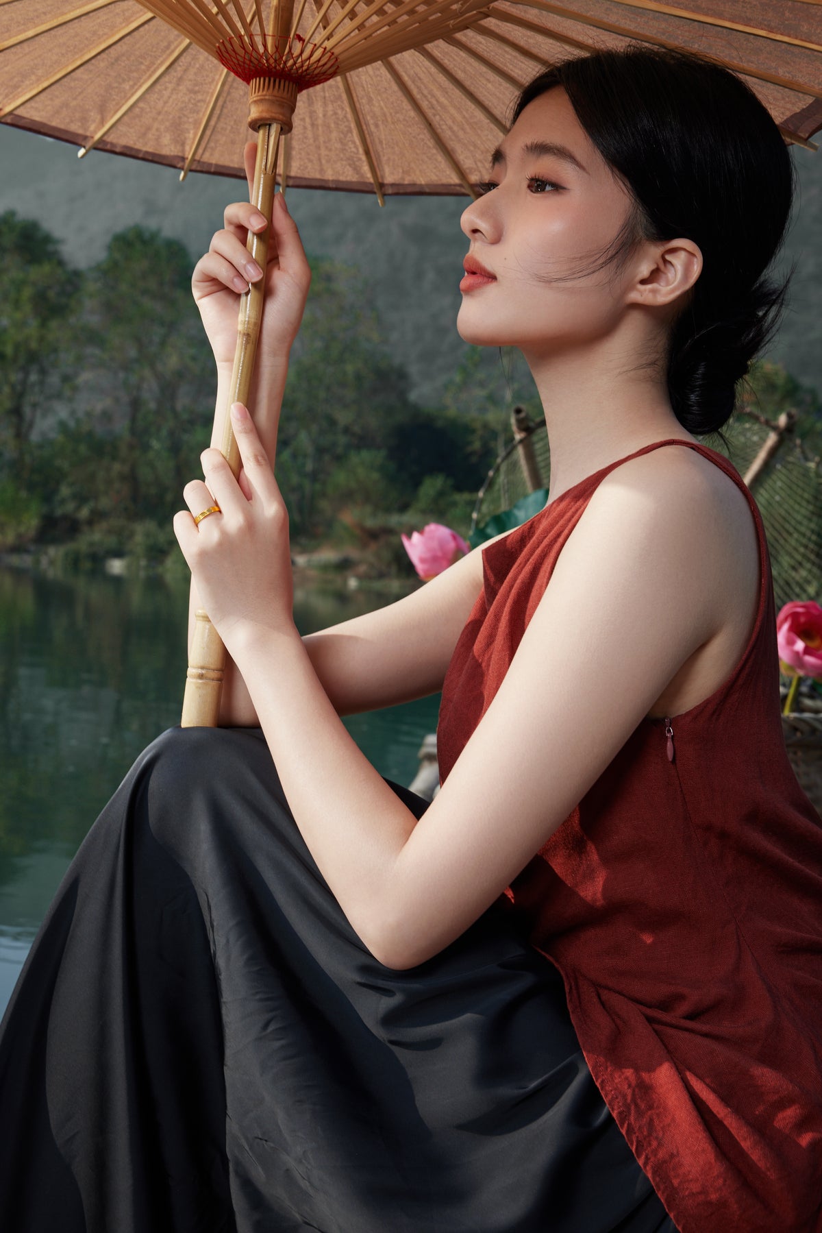 "Jiuhua Mountain" 999 24K Gold Ring Fu 4-5g A0214652