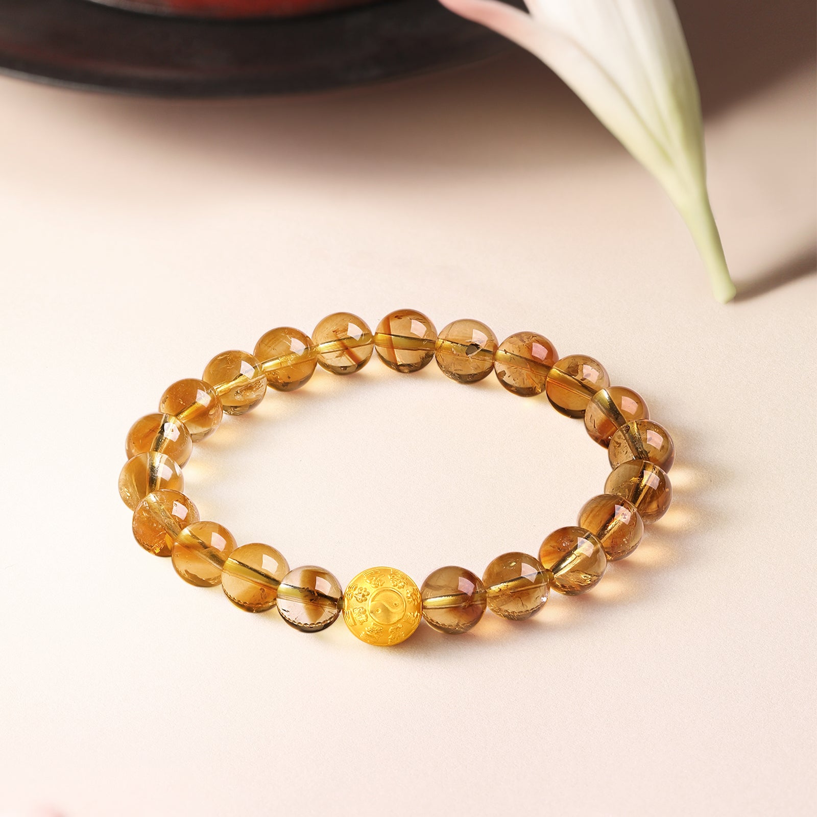 Jiuhua Mountain'24K Gold Beaded Bracelet Citrine Buddhist Scripture A1914656