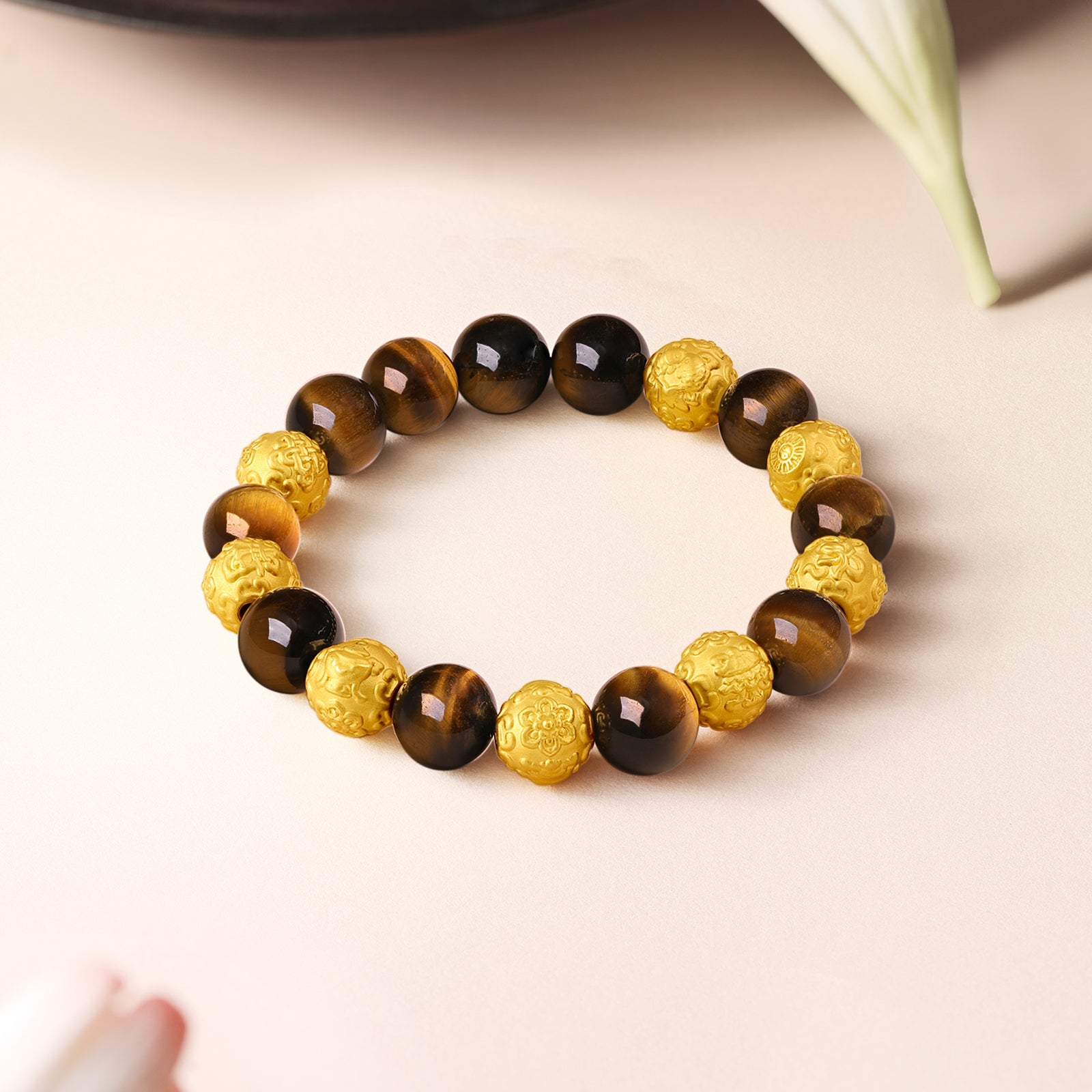 "Jiuhua Mountain" 24K Gold Beaded Bracelet Tiger's Eye Bead Mudras A1914658