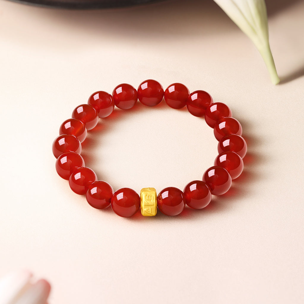 九華山24K金珠手鍊，瑪瑙佛經，9毫米，19厘米，A1914663