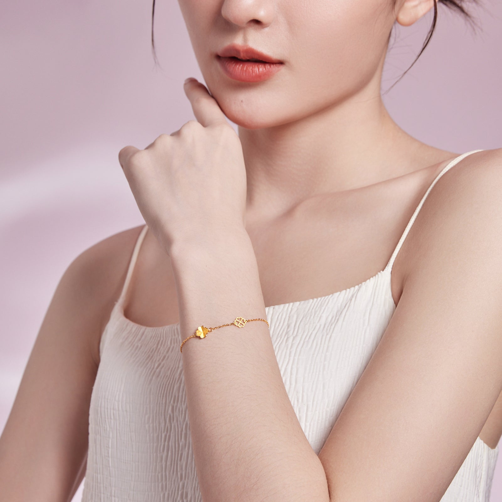 24K Gold Chain Bracelet Clover 1.9-2.4g 16-19cm A0711666