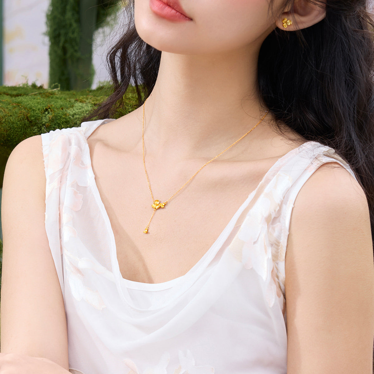 “Dream in the Garden” 999 24K Gold Pendant Necklace Flower 3.6-4g A0614953