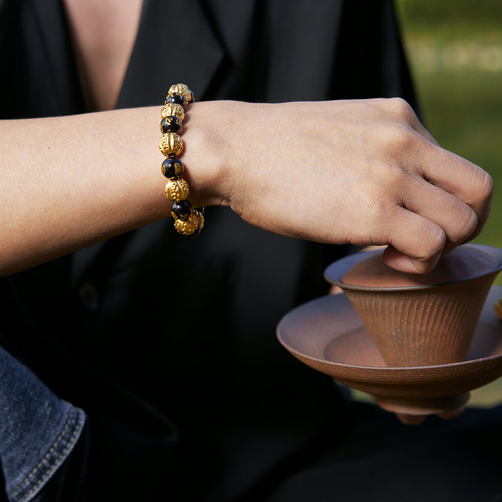 九華山 24K 金珠手鍊 瑪瑙手印 A1914675