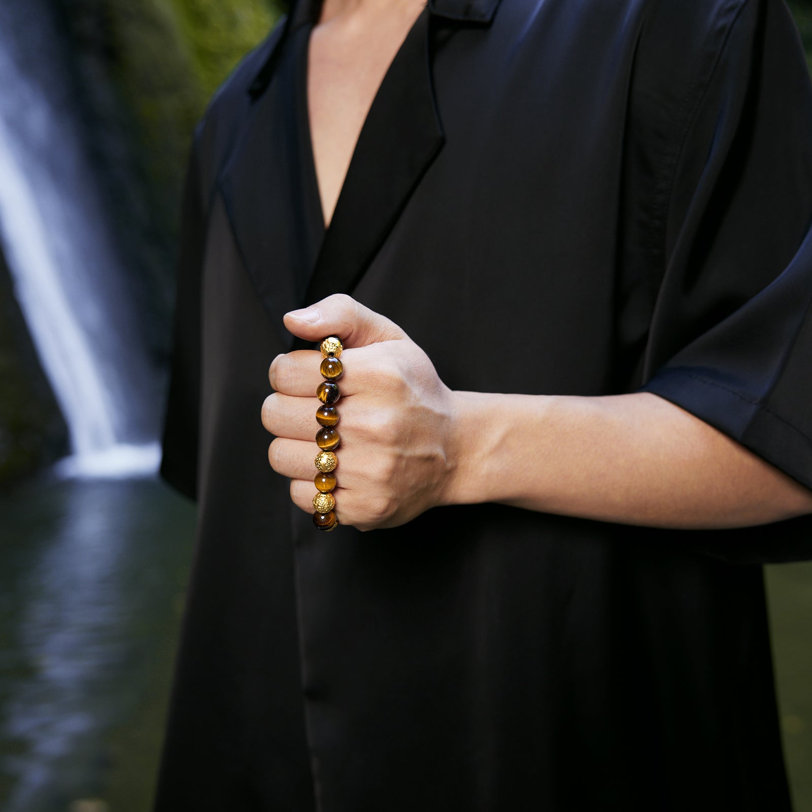 "Jiuhua Mountain" 24K Gold Beaded Bracelet Tiger's Eye Bead Mudras A1914658