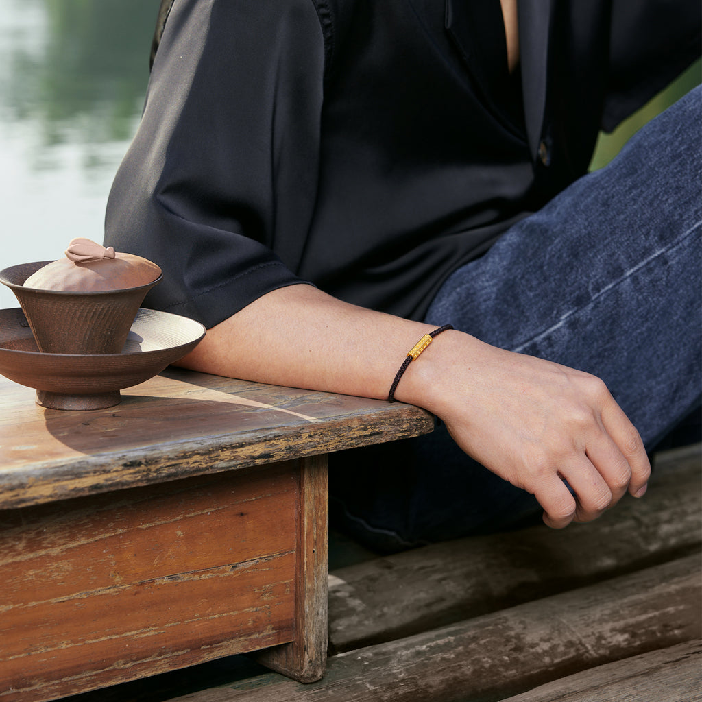 Jiuhua Mountain' 24K Gold String Bracelet Buddhist Scripture A1714664