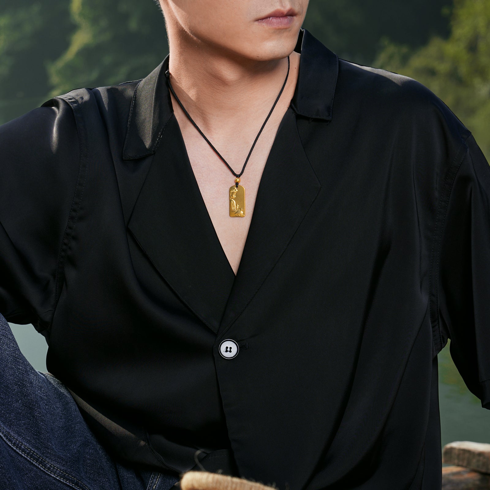 'Jiuhua Mountain' 999.9 24K Gold Pendant Necklace Ksitigarbha Bodhisattva A0414669