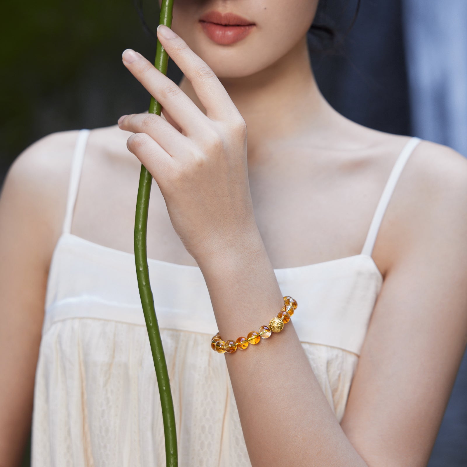 Jiuhua Mountain'24K Gold Beaded Bracelet Citrine Buddhist Scripture A1914656