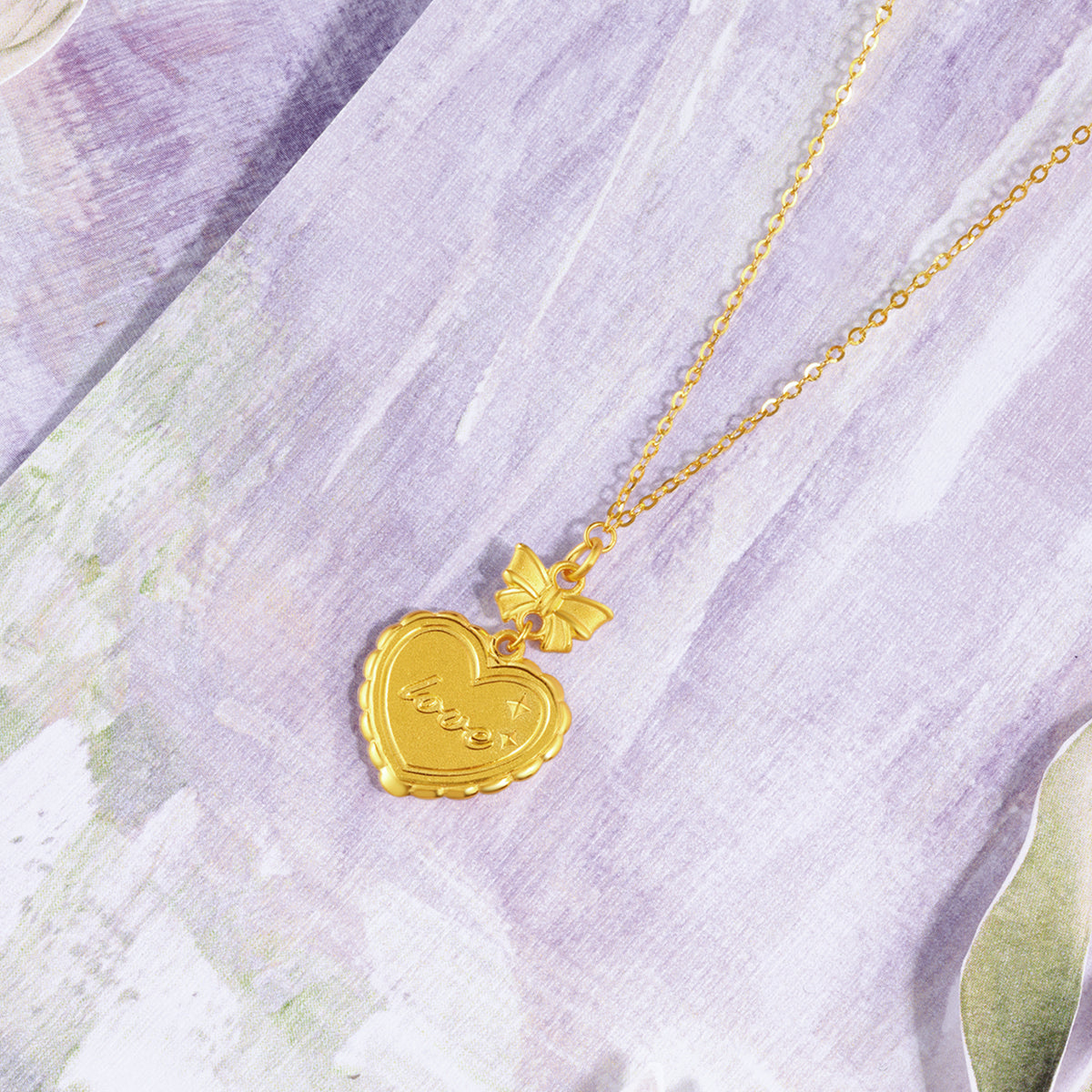 "Fantasy Forest" 999 24K Gold Pendant Necklace Heart 4.85-5.25g A0613860