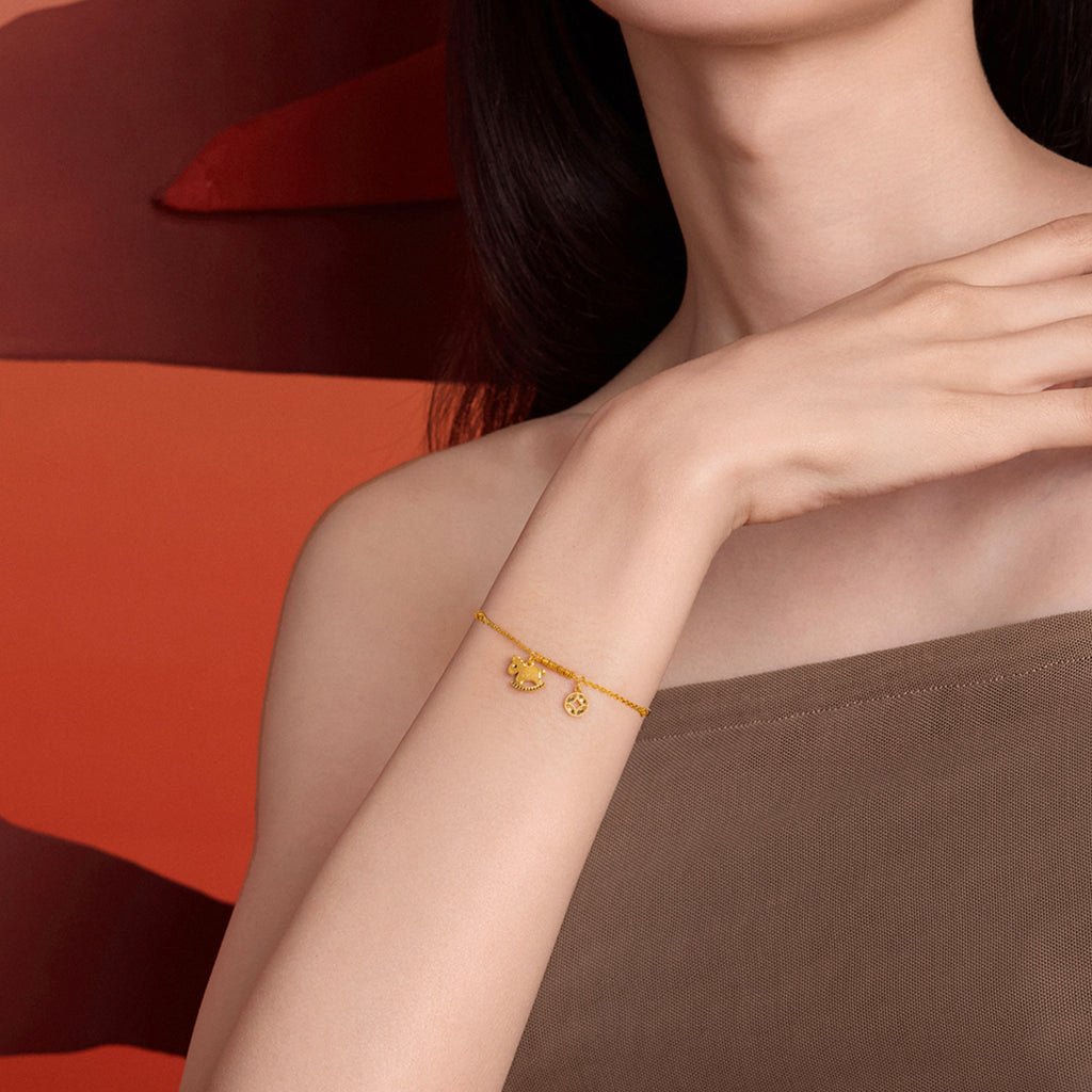 "Chinese Zodiac Horse" 24K Gold Chain Bracelet Horse 2.63-3.43g A0723991