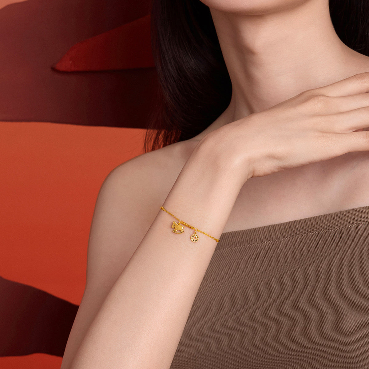 "Chinese Zodiac Horse" 24K Gold Chain Bracelet Horse 2.63-3.43g A0723991