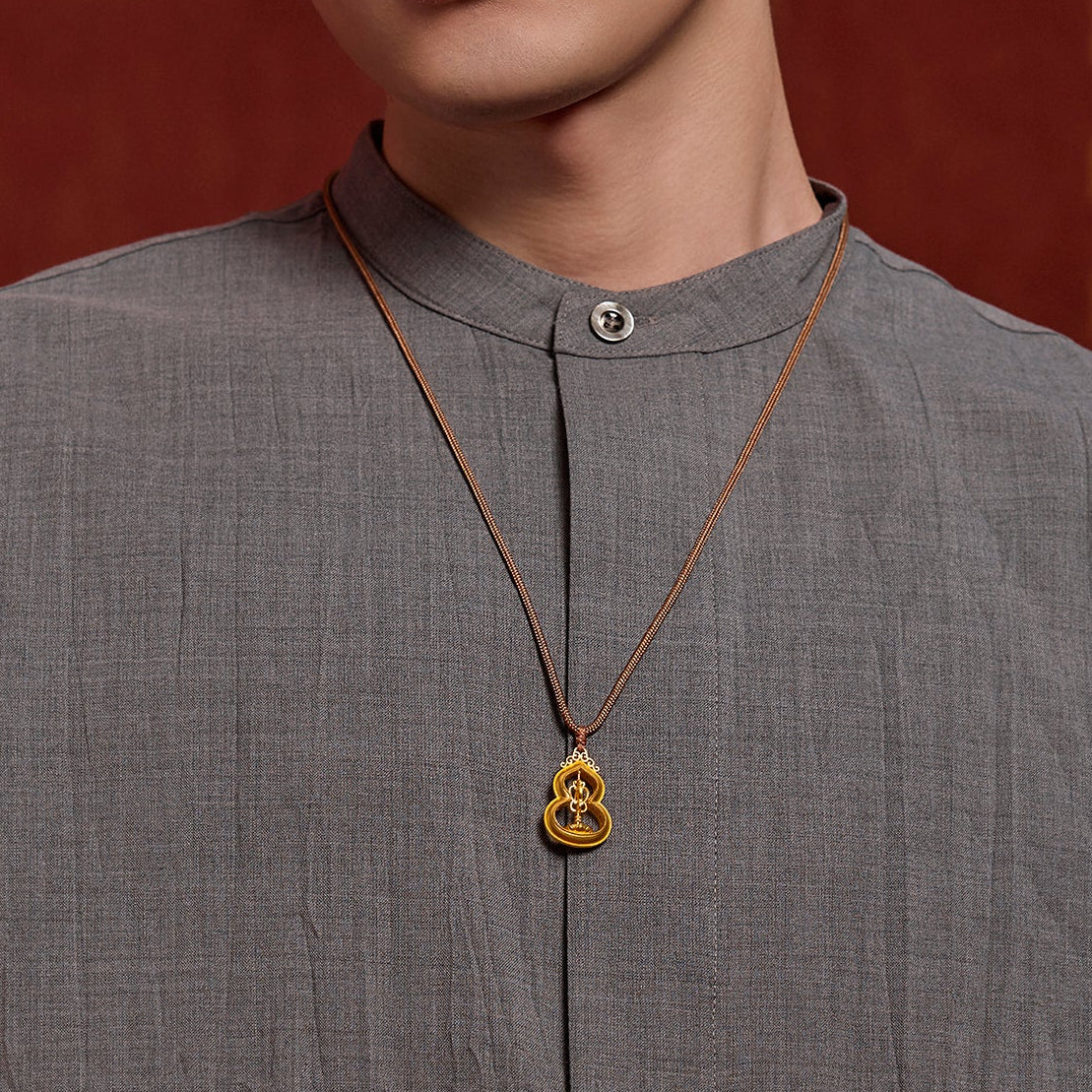 'Jiuhua Mountain' 999.9 24K Gold Pendant Necklace Vajra A0415324