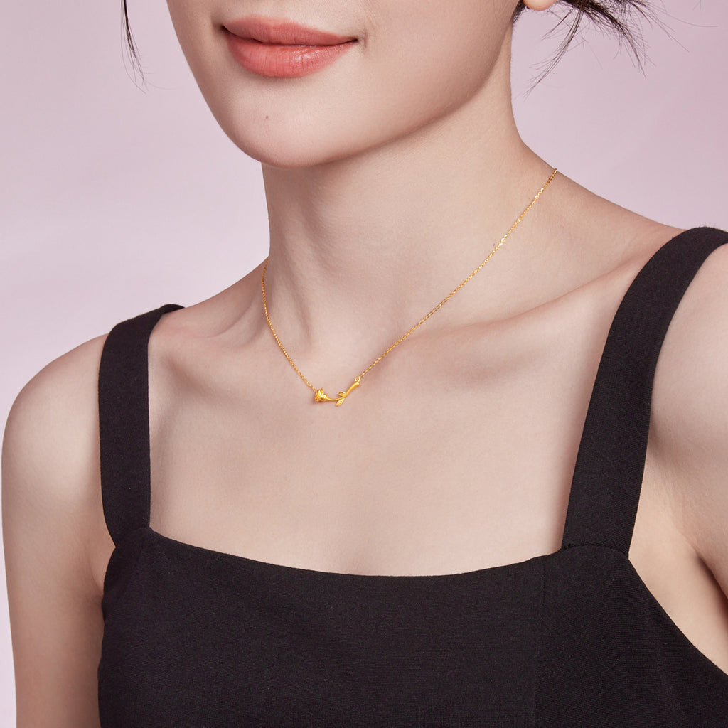 999 24K Gold Pendant Necklace Flower 3-3.9g A0611679