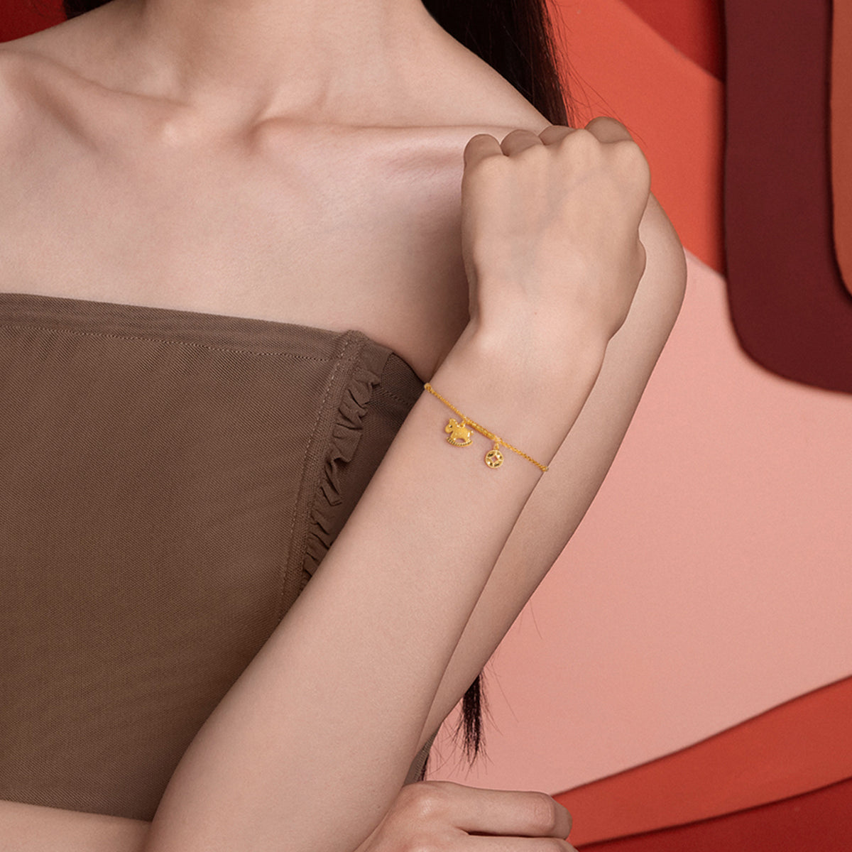 "Chinese Zodiac Horse" 24K Gold Chain Bracelet Horse 2.63-3.43g A0723991