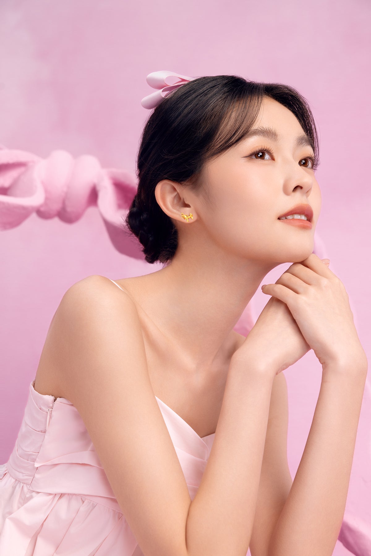 "Girl's Worries" 24K Gold Earrings Bow 1.55-1.95g A0915496