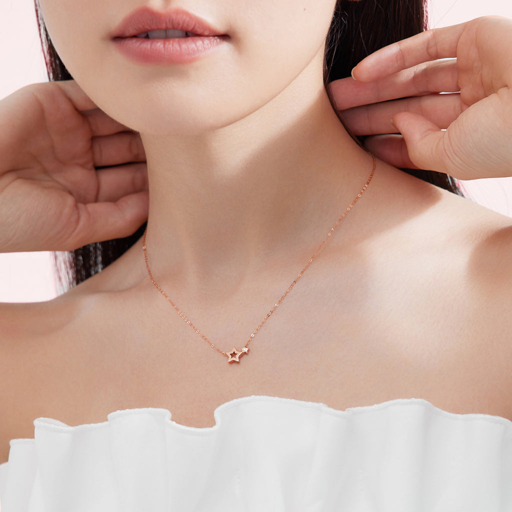 18K Rose Gold Pendant Necklace 0.01ct Star 0.6-0.9g KRDB067122