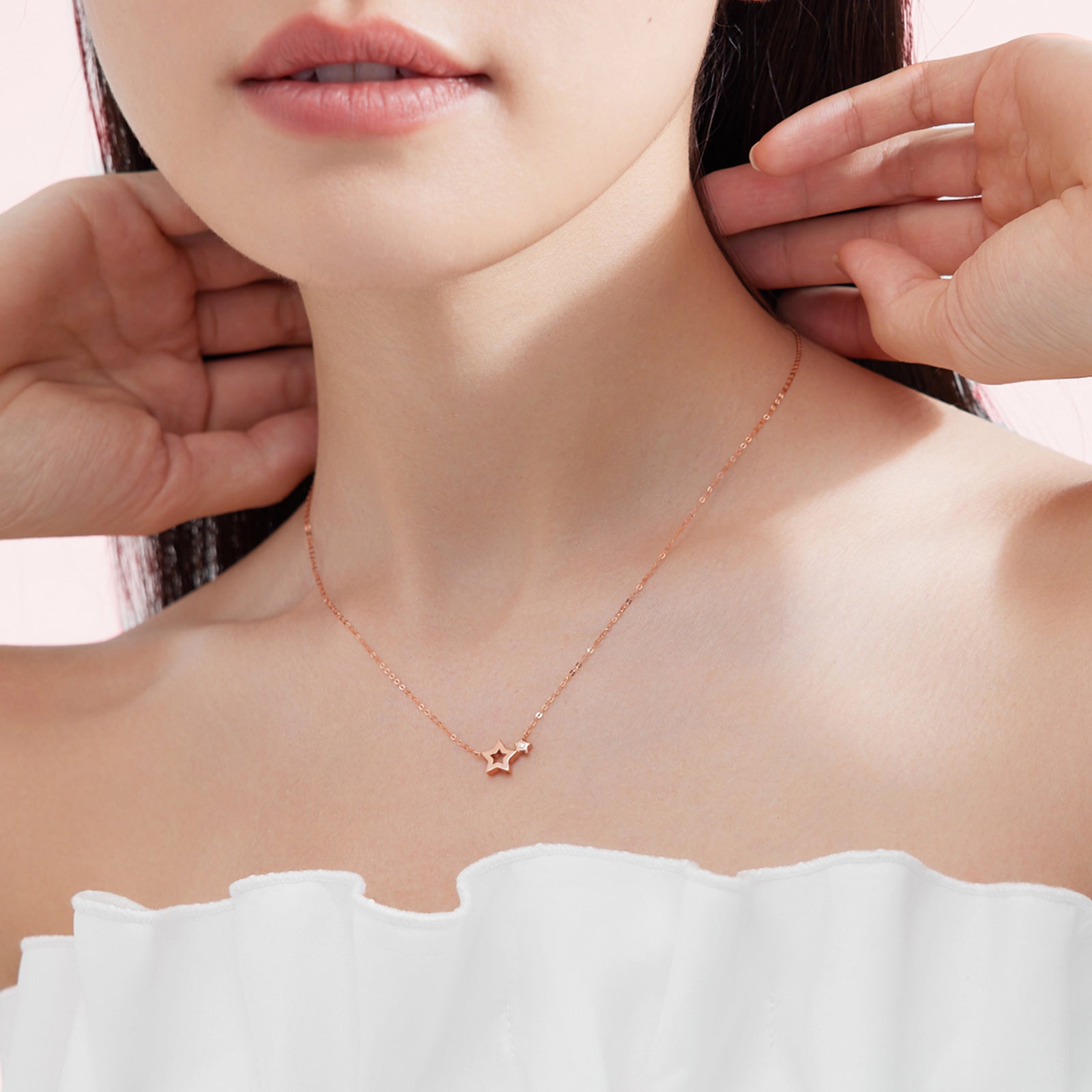 18K Rose Gold Pendant Necklace 0.01ct Star 0.6-0.9g KRDB067122