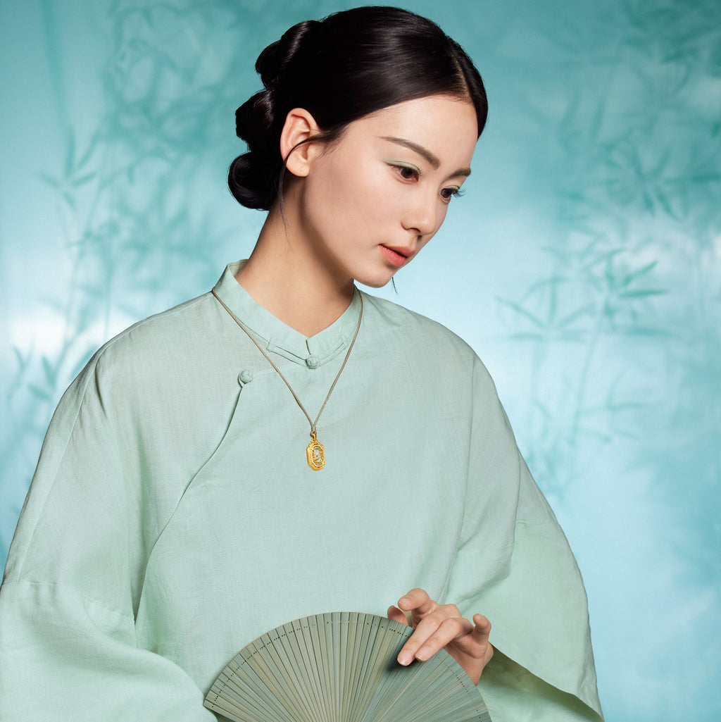 中國文化收藏 - 汝窯 24K 金吊墜 鑽石 0.0045克拉 貝殼蓮花 12.5-14.5克 W0448091