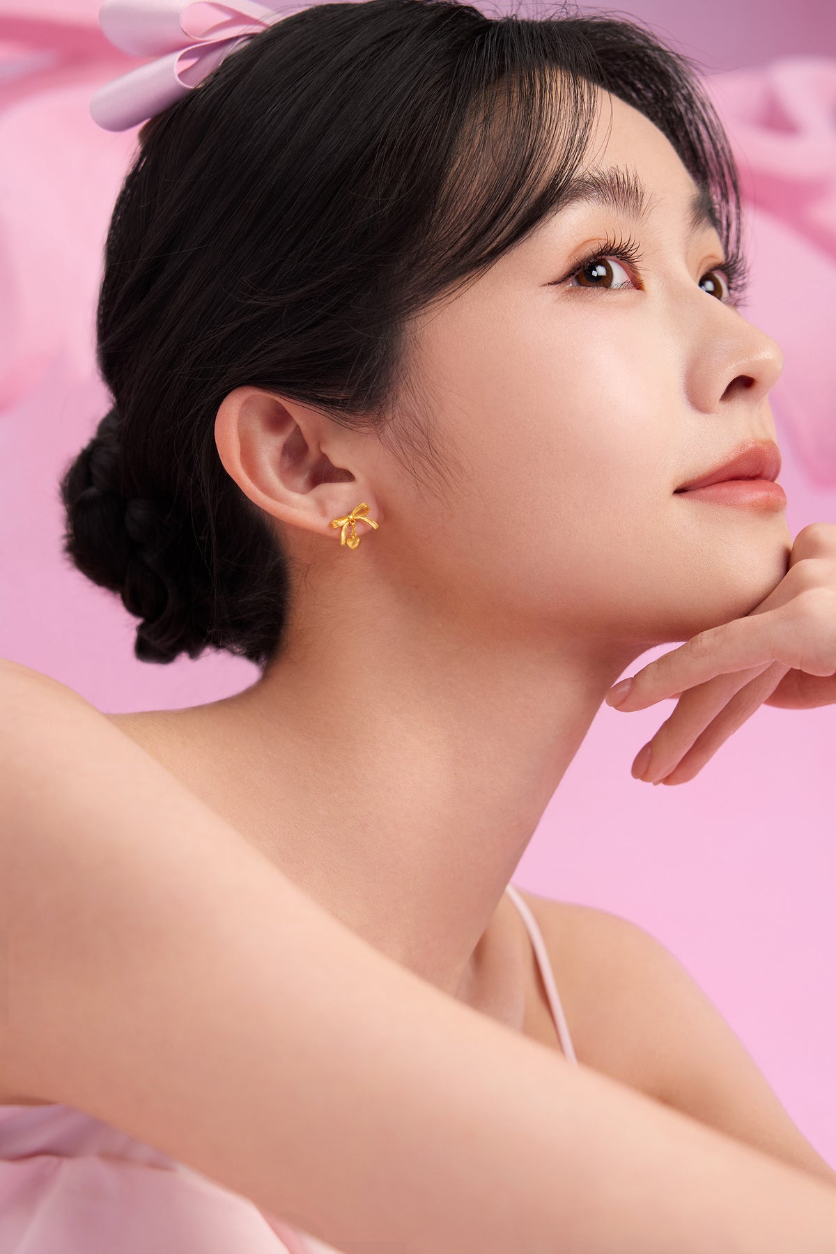 "Girl's Worries" 24K Gold Earrings Bow 2.15-2.55g A0915497