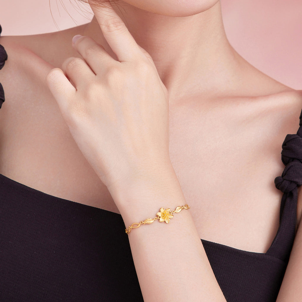 999 24K Gold Chain Bracelet Flower 4.3-4.9g A0712514