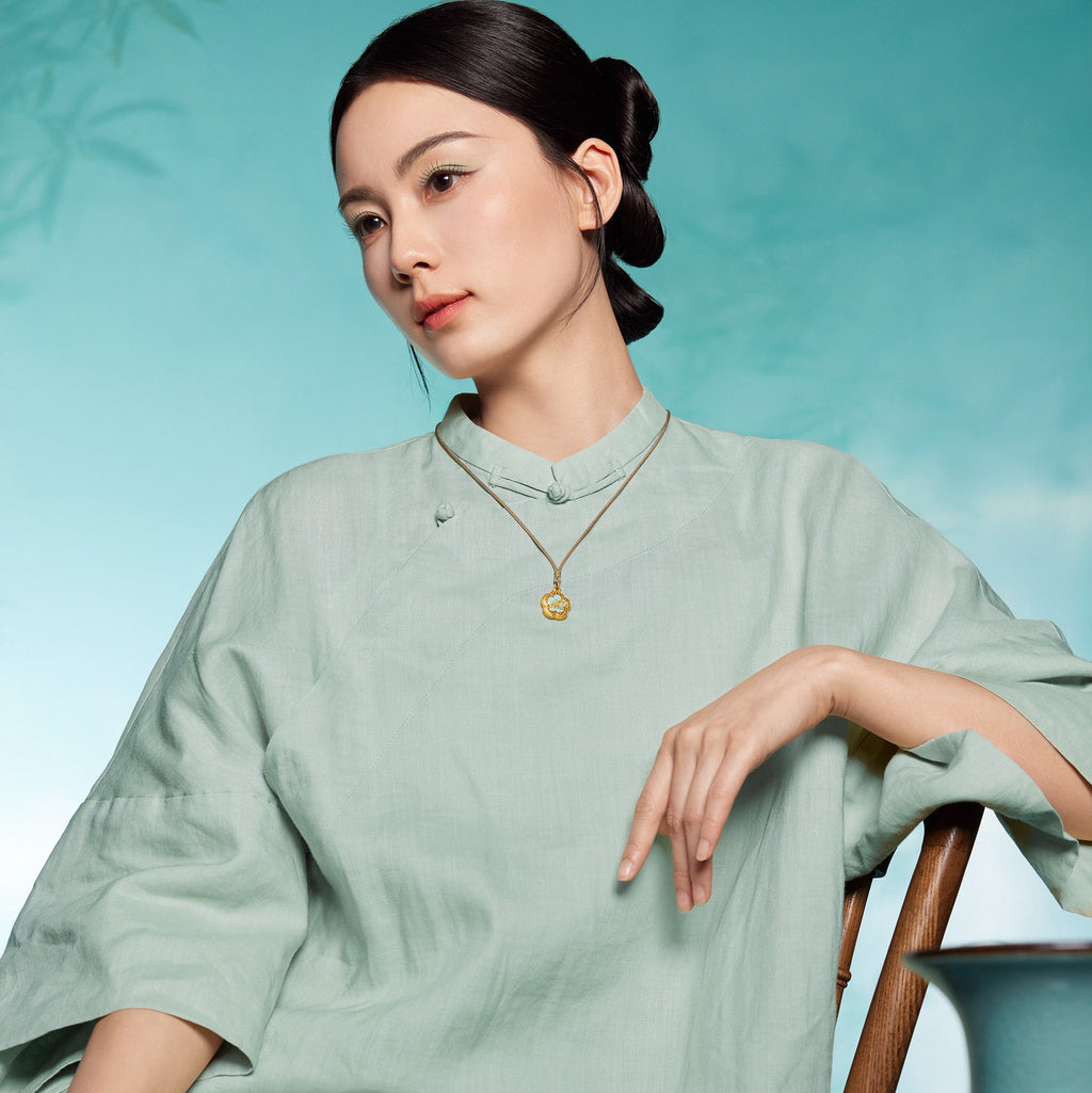 中國文化珍藏系列 - 汝窯 24K 黃金吊墜 花 5.05-7.05克 A0449245