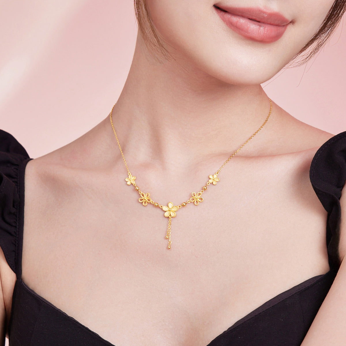 999 24K Gold Pendant Necklace Flower 8.4-9.4g A0612525