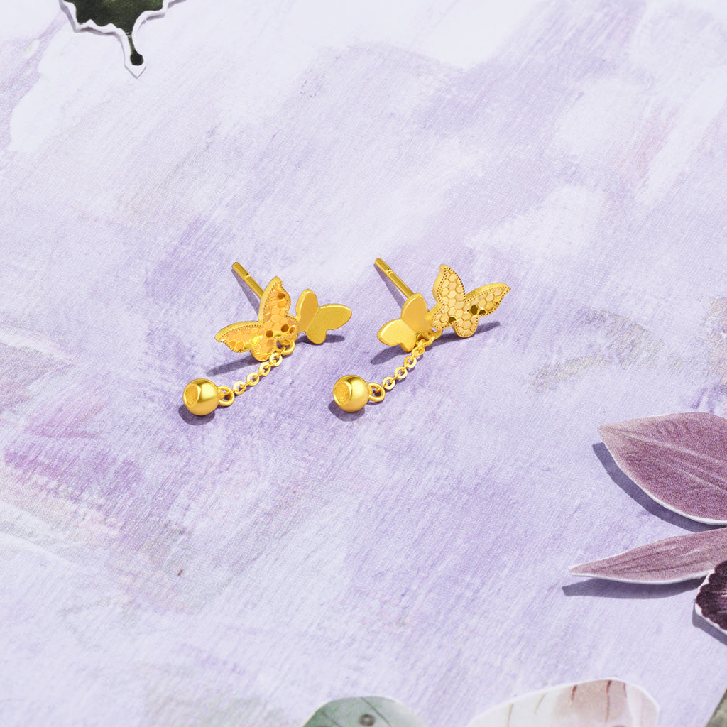 "Fantasy Forest" 24K Gold Earrings Butterfly 2.2-2.5g A0913914