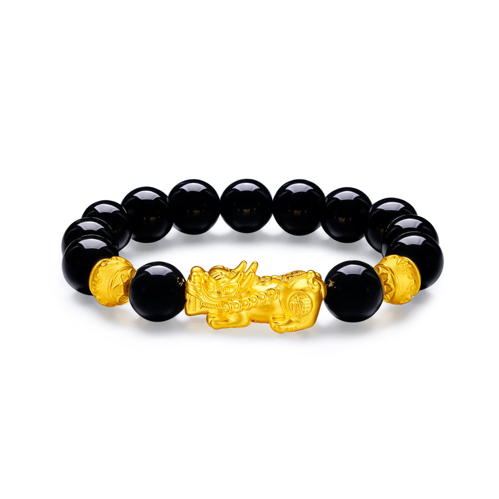 24K Gold Beaded Bracelet Agate Pixiu 4.4-4.8g ADMN193471