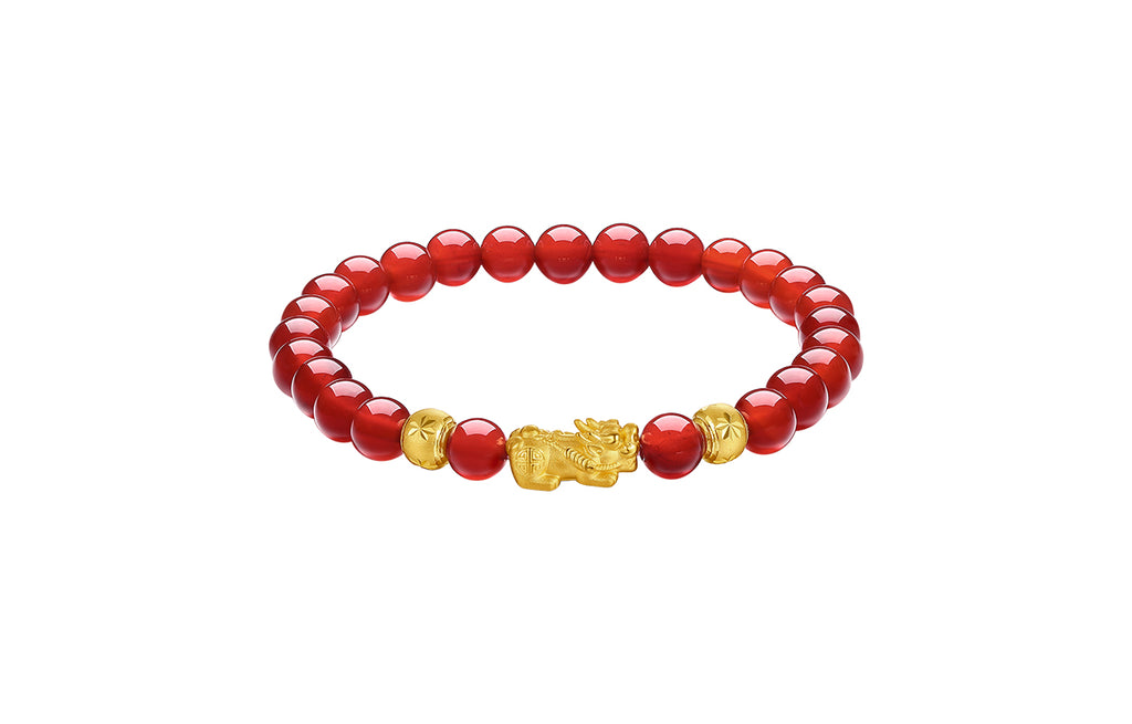 24K Gold Beaded Bracelet Agate 6-6.5mm Pixiu 1.1-1.4g A1910242