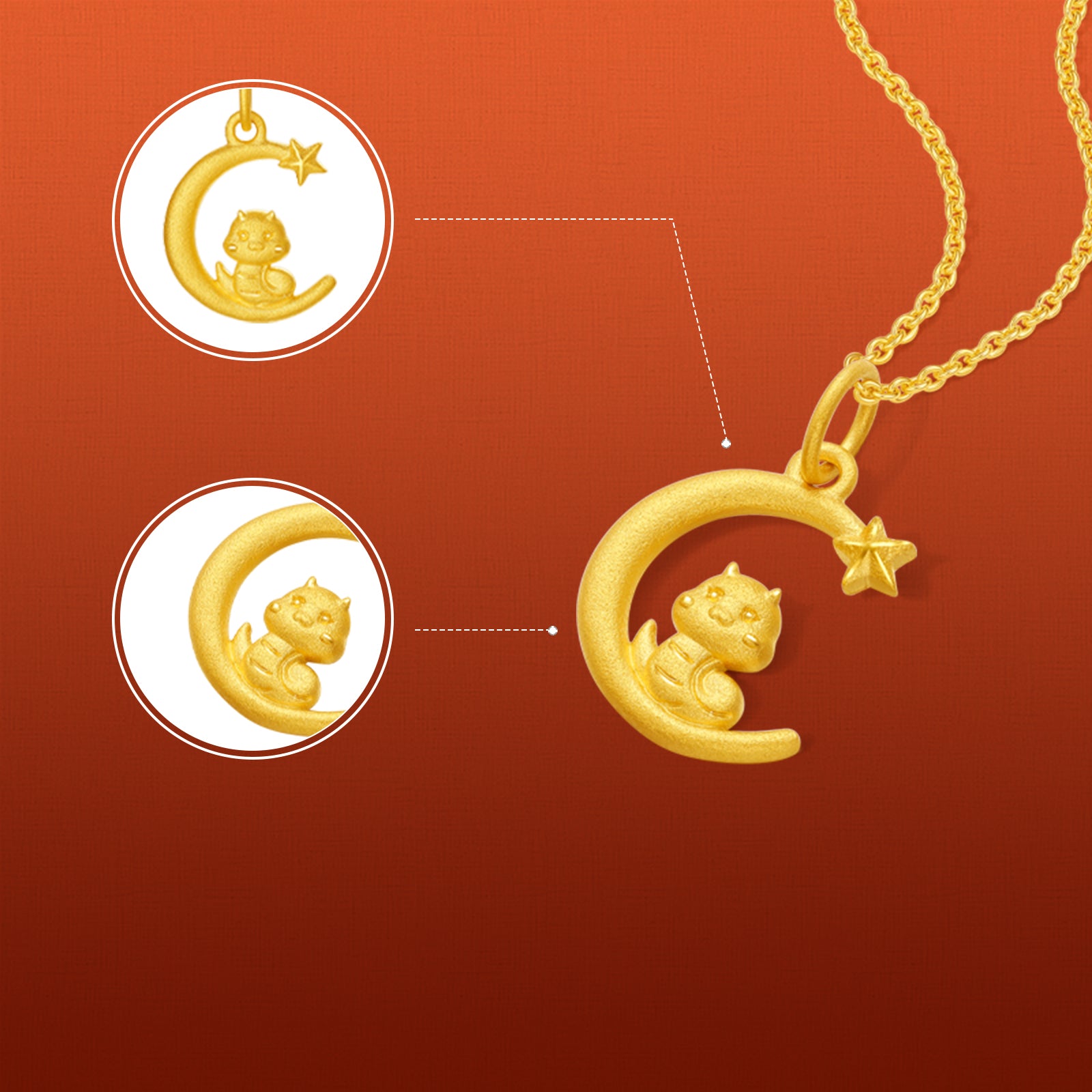 "Chinese Zodiac Snake" 999 24K Gold Pendant Star 1.5-1.8g A0413154