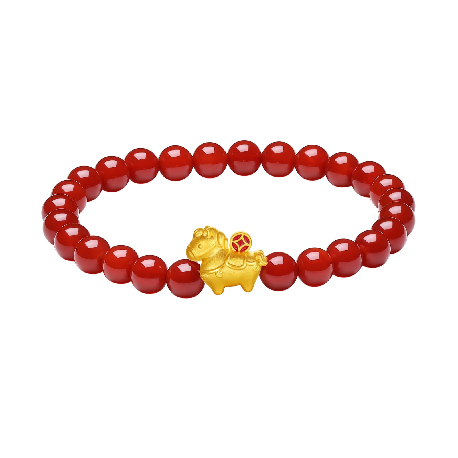 'Year of the Horse' 24K Gold Beaded Bracelet Agate Horse Coin 0.7-1g 17cm A1916283