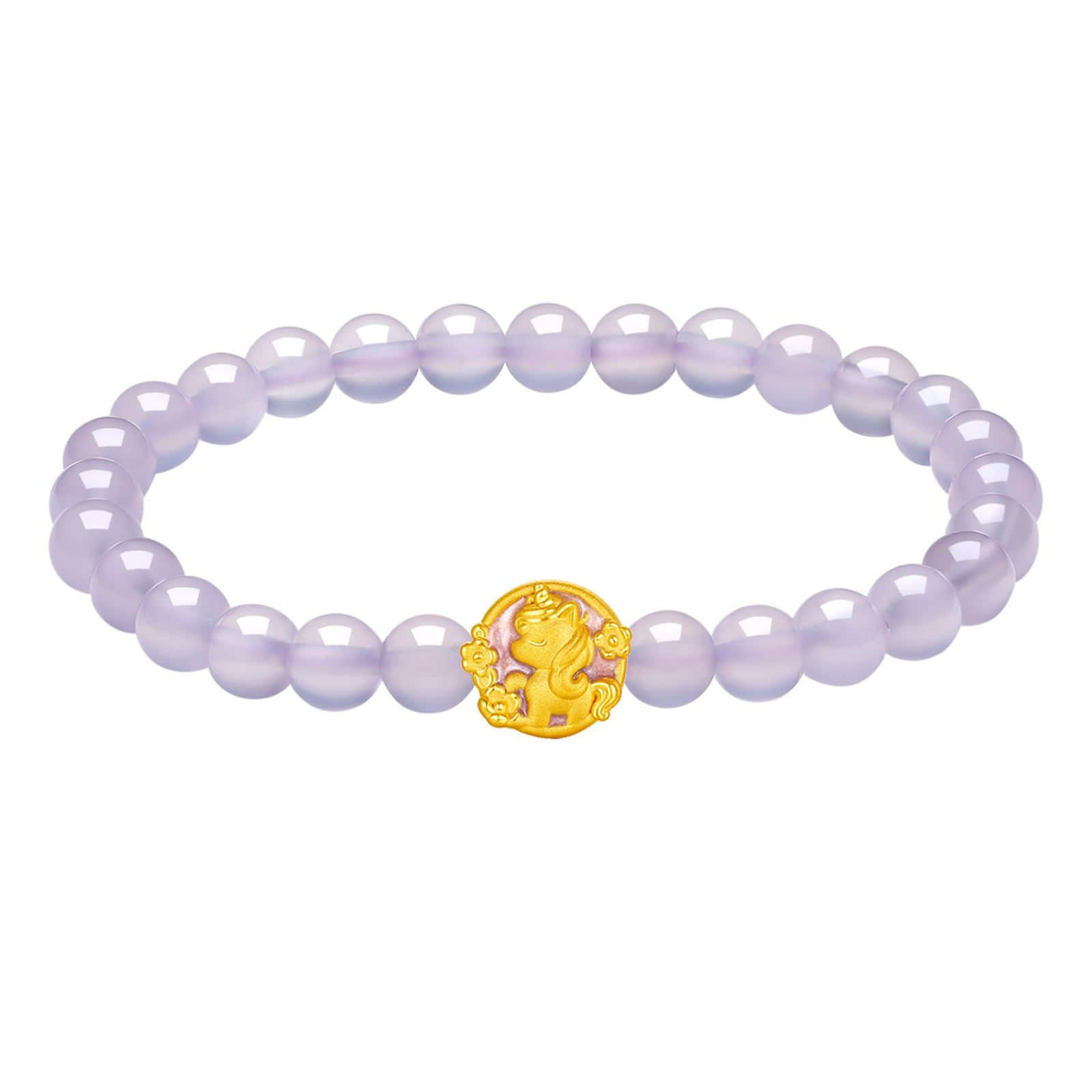 'Year of the Horse' 24K Gold Beaded Bracelet Chalcedony Horse 0.7-1g 17cm A1915521