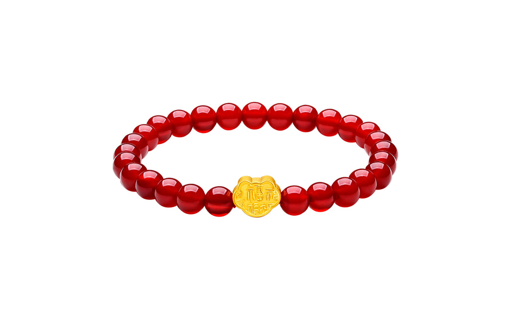 24K Gold Beaded Bracelet Agate 6-6.5mm Ruyi 0.35-0.5g A1911294