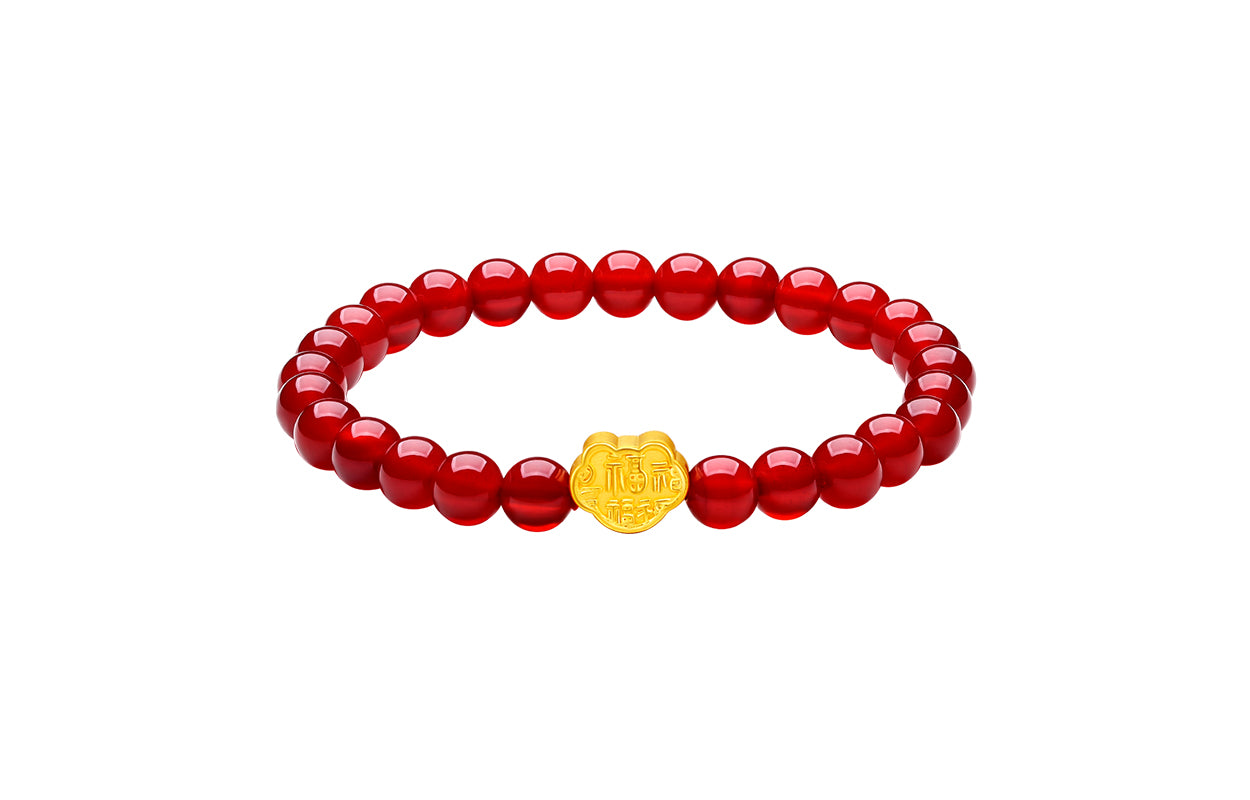 24K Gold Beaded Bracelet Agate 6-6.5mm Ruyi 0.35-0.5g A1911294