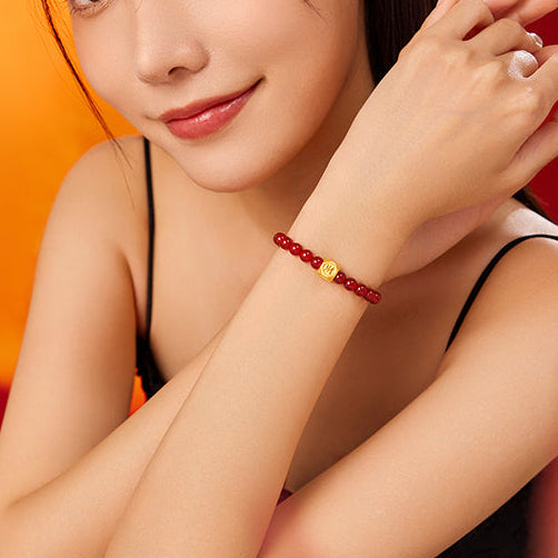 24K Gold Beaded Bracelet Agate 0.6-0.9g Cai 財 A1911357
