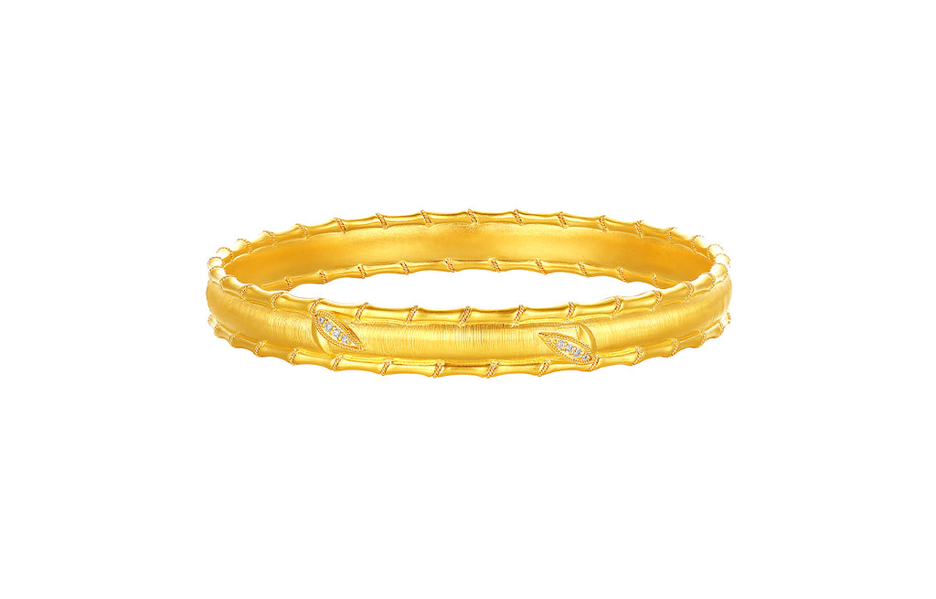 "Chinese Culture Collection - Dan Qing" 24K Gold Bangle Bracelet Diamond 0.005ct Bamboo 44-52g W1036271
