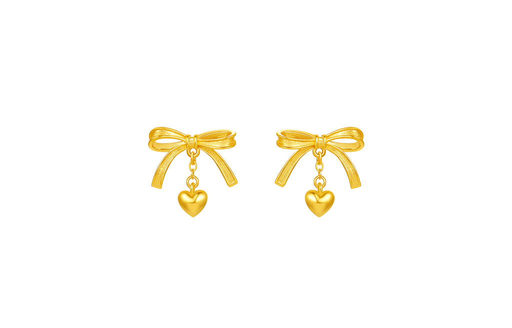 "Girl's Worries" 24K Gold Earrings Bow 2.15-2.55g A0915497