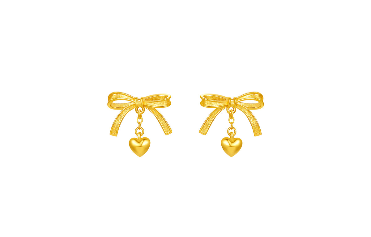 "Girl's Worries" 24K Gold Earrings Bow 2.15-2.55g A0915497