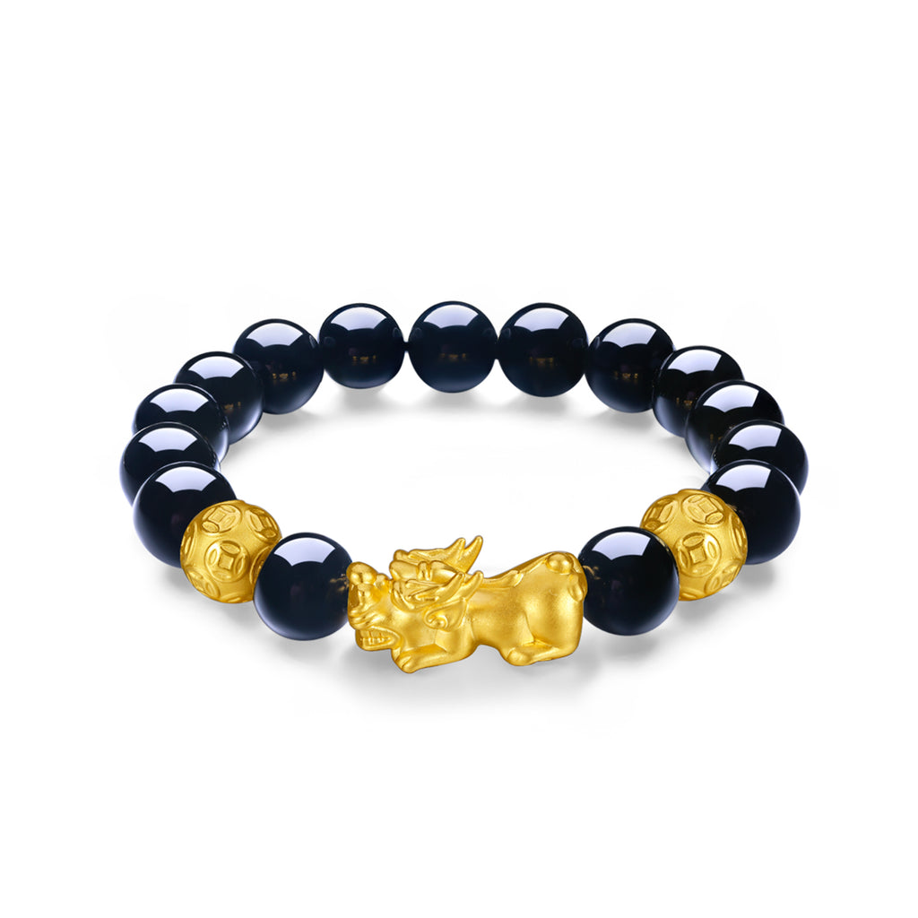 24K Gold Beaded Bracelet Agate Pixiu 3-3.3g ADMN19584