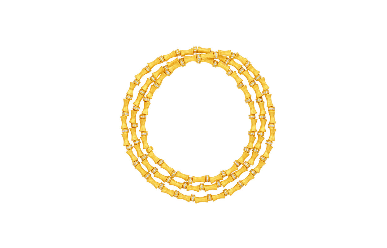 "Chinese Culture Collection - Dan Qing" 24K Gold Beaded Bracelet Diamond 0.0024ct Bamboo 25-30g W1936313