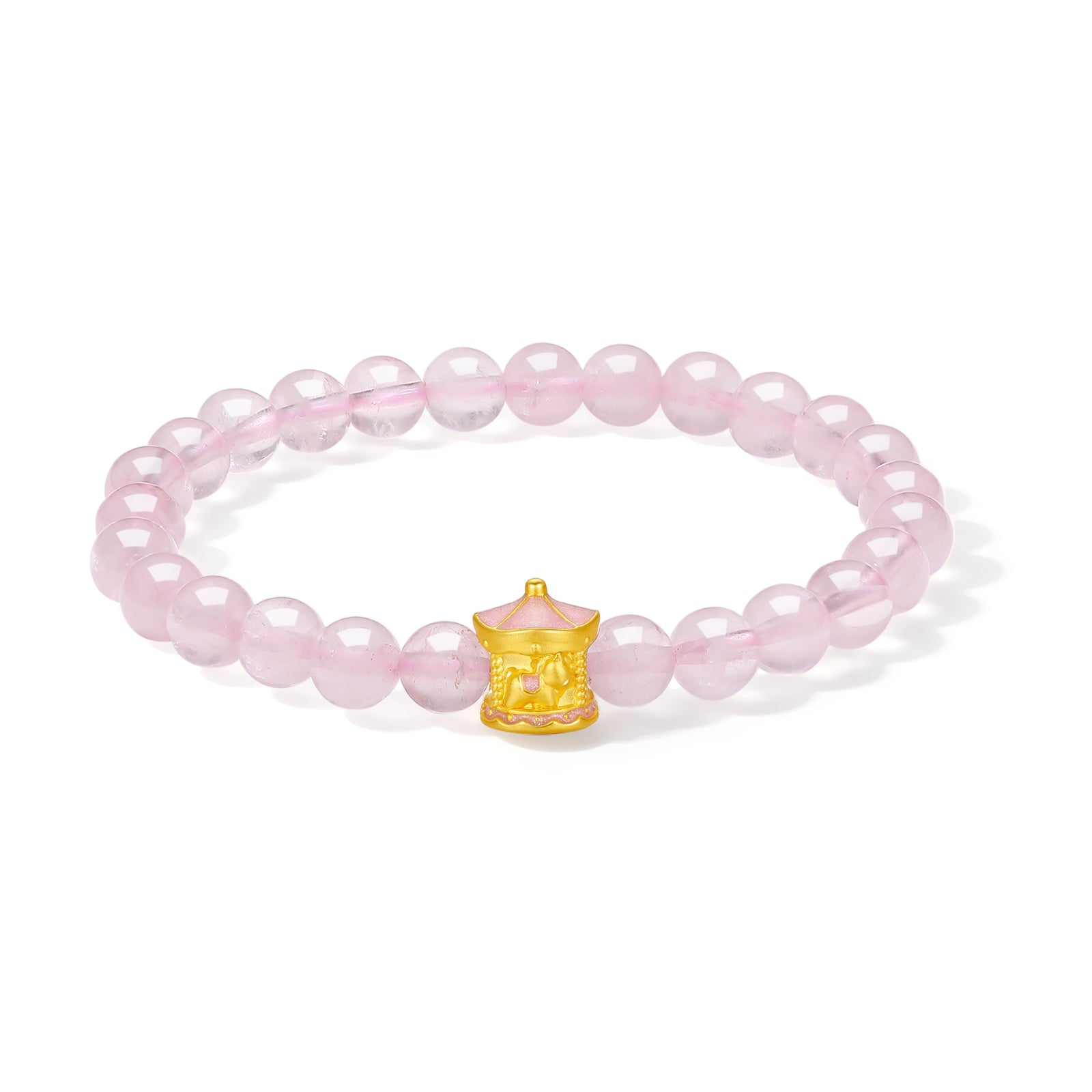 'Year of the Horse' 24K Gold Beaded Bracelet Rose Quartz Carousel Horse 0.58-0.88g 17cm A1915531